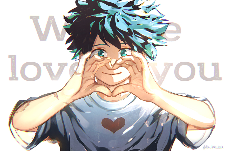 midoriya izuku 1boy heart hands male focus heart solo smile green hair  illustration images