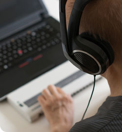 Braille user on computer