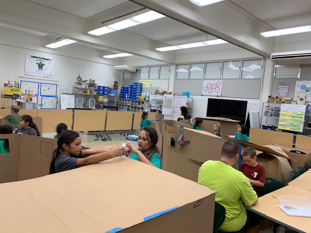 Global School Play Day turns a Maker's Space into a cardboard city! Mahalo Mr. Kent and Mrs. Tom #GSPD2020