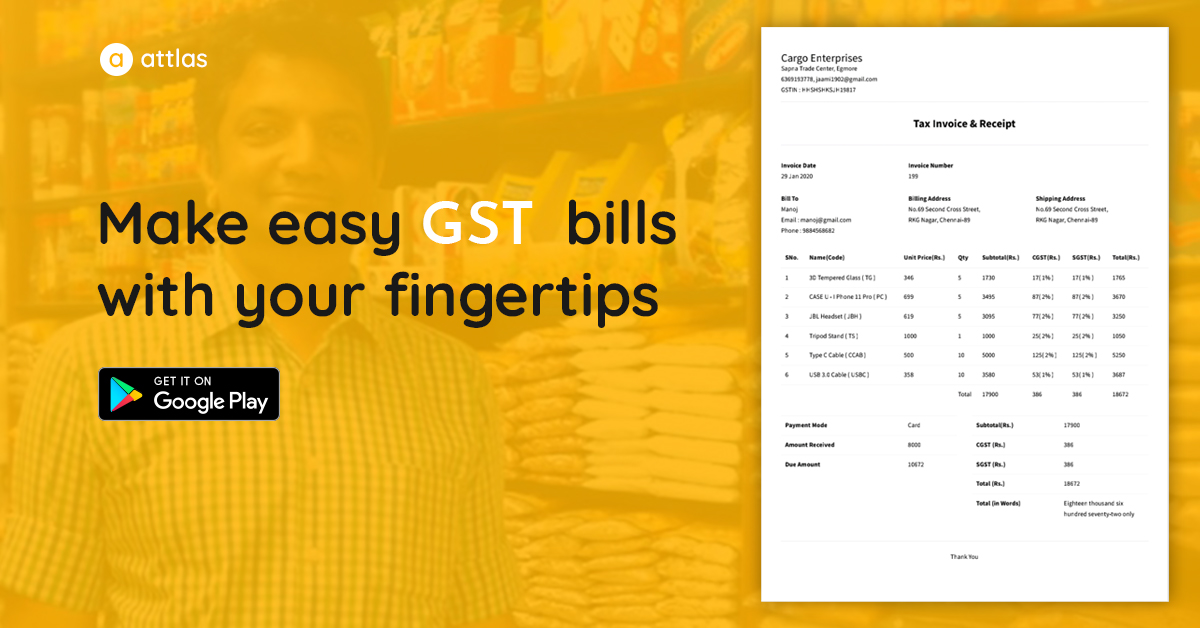 _vasoolbook's tweet image. Attlas helps in creating an invoice, managing bills, receipts, tracking payments, managing debit credit accounts, stock/inventory in everyday routine for shopkeepers, shop owners, freelancers, small &amp;amp; medium business #invoiceprocessing #KhataBook #InvoiceCreator #PaymentTracking