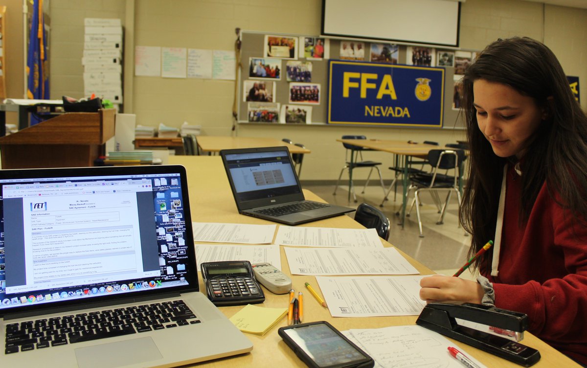 NevadaFFA's tweet photo. Nevada FFA has three State FFA degree applications approved at North Central District FFA review night at West Fork, Macey Backoff, Anna Brown, & Kennedy Steffes #SupervisedAgExperience #nevadacubpride https://t.co/aLgKArdHV4