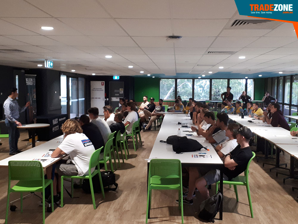 TradezoneElec's tweet photo. Thanks to the team from Klein Tools for taking part in our Trade Morning this week, and presenting at the Electricians Focus Group at TAFE Ashmore. Also, congrat's to Mason, who was the lucky winner of a Klein Tools Back Pack. #kleintools #tafeqld
https://t.co/o1vz4jBWcY https://t.co/MfjHhddpHK