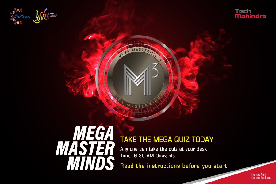 Josh_Bengaluru's tweet photo. Take the Quiz and Be the Mastermind..!
Mega Master Minds - Round 01
#Ekatvam20 #CelebratingEachMoment
#LovetobeTechM #JoshBLR https://t.co/XFnibIhsb0