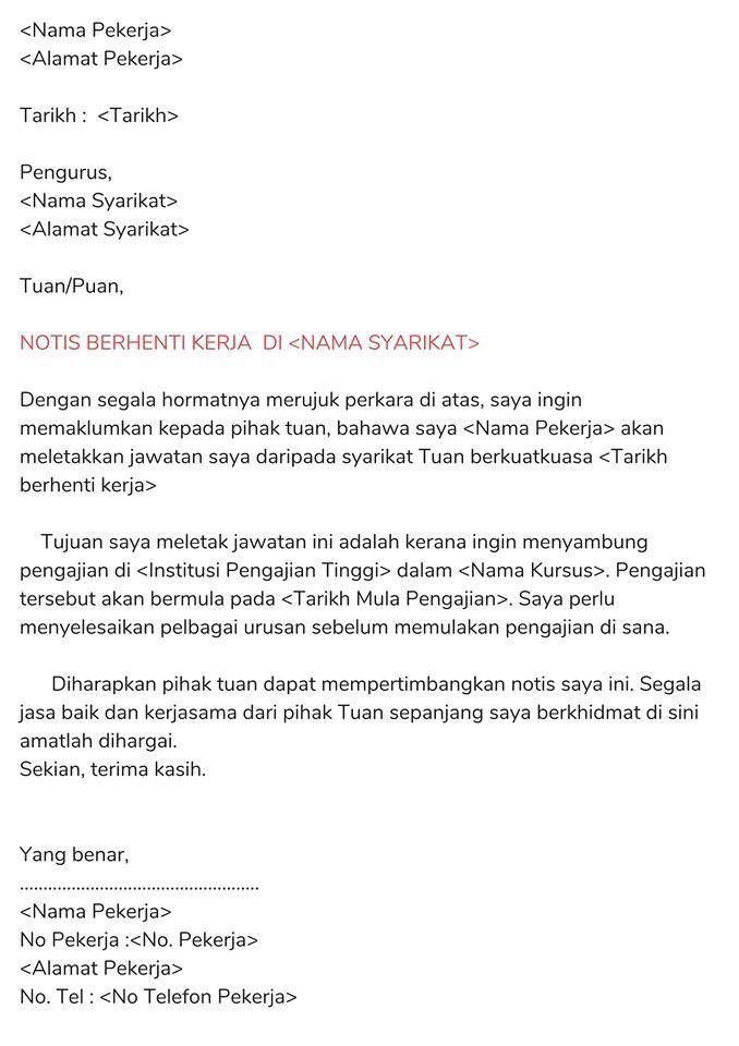 Contoh Surat Berhenti Kerja Notis Seminggu : Surat Berhenti Kerja 24
