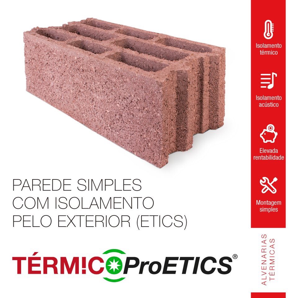 👌TÉRMICOProETICS
O seu comportamento térmico conjugado com ETICS constitui alternativa regulamentar a soluções de parede dupla.