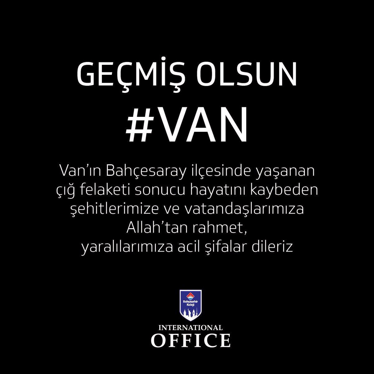 Van’ın Bahçesaray ilçesinde yaşanan çığ felaketi sonucu hayatını kaybeden şehitlerimize ve vatandaşlarımıza Allah’tan rahmet, yaralılarımıza acil şifalar dileriz.