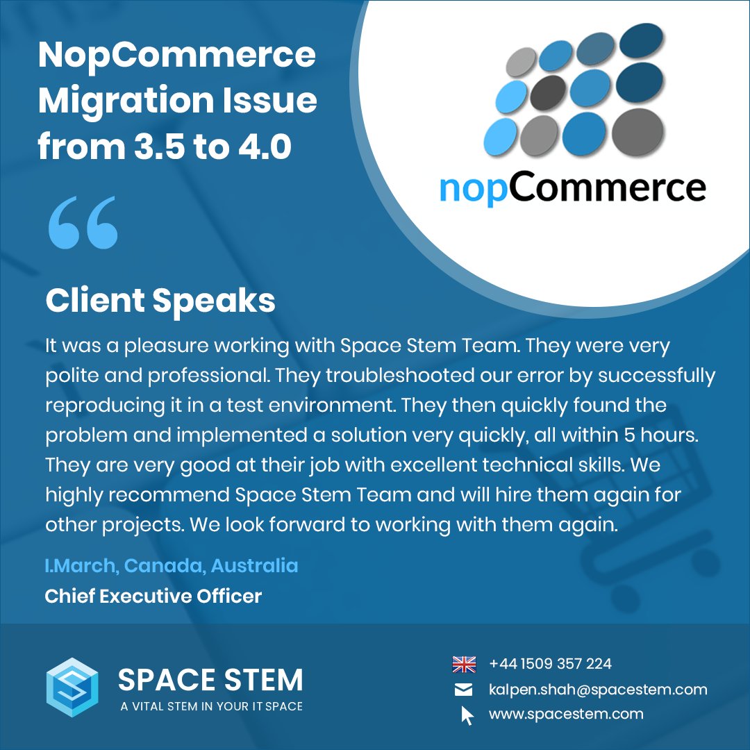 spacestem's tweet image. How Space Stem nopcommerce experts did smooth migration from nopcommerce 3.5 to 4.0

TRY Space Stem nopcommerce services at NO COST, NO HIDDEN CONDITIONS and NO QUESTIONS asked... bit.ly/36jpMFz

#nopcommercedesign #nopcommercedevelopers #nopcommercedevelopment