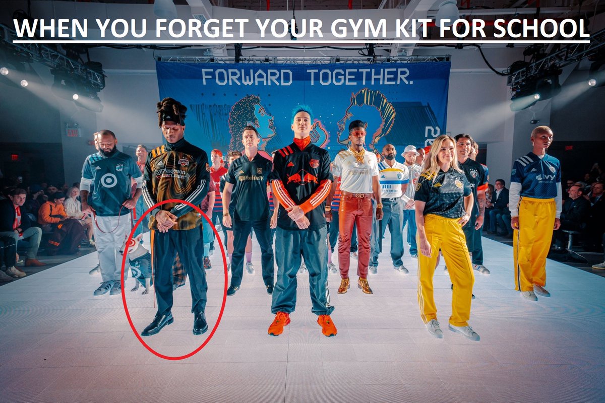 _Haddz's tweet image. hahaha seen that 
@Ninja
 posted a tweet about the fashionshow and one image just felt off....
BUT Icouldnt help myself
@NewYorkRedBulls
  if they forget their kit... send em home haha or make them clean the classroom atleast 😂😂😂

#WhatAreThose
#IsleptInSir
#LastPickForSports