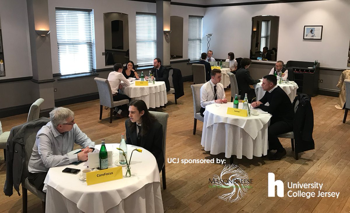 Highlands_JSY's tweet photo. Yesterday our HND #Computing students, sponsored by @MasonBreeseCI took part in a speed date networking lunch with employers: @SanneGroup @P247 @JTsocial , @CorefocusUK  @GovJersey, #AztecGroup, @Logicalis #AMConsultancy and @OgierGroup 

🤞 for #workexperience offers... https://t.co/94qSX3TVcF