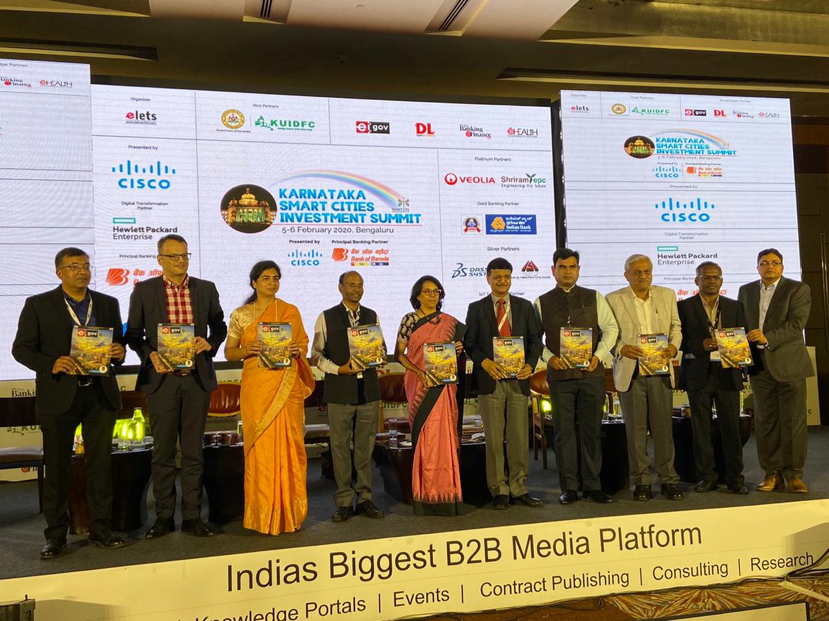 egovonline's tweet image. Egov magazine special issue on Karnataka Paving the way for urbanization being launched at the #Elets &amp;amp; #KUIDFC Karnataka Smart Cities Investment Summit 2020 by Charulata Somal, MD, @KUIDFCL; KP Bakshi, Chairman, #MWRRA and other key speakers and dignitaries. #karnataka