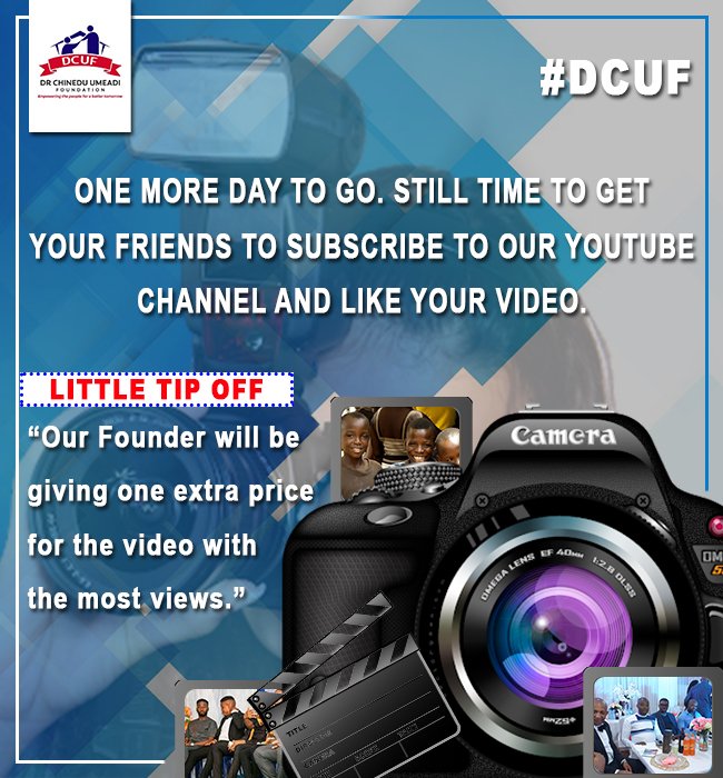 DrUmeadi's tweet photo. One more day to go!!!!.
Invite your friends to subscribe to our YouTube channel, like your video and comment.
#Sycchallenge
#Youthempowerment
#Drchineduumeadifoundation
#Innovation
#videoentries https://t.co/ArfJRGwBSl