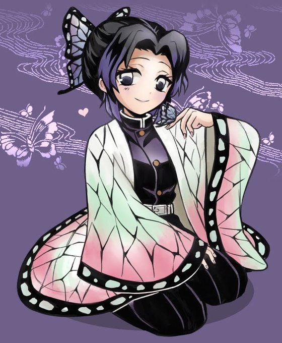 𓅿koru𓄉𓄊さんがTwitterに投稿した胡蝶しのぶ(鬼滅の刃)のイラスト。