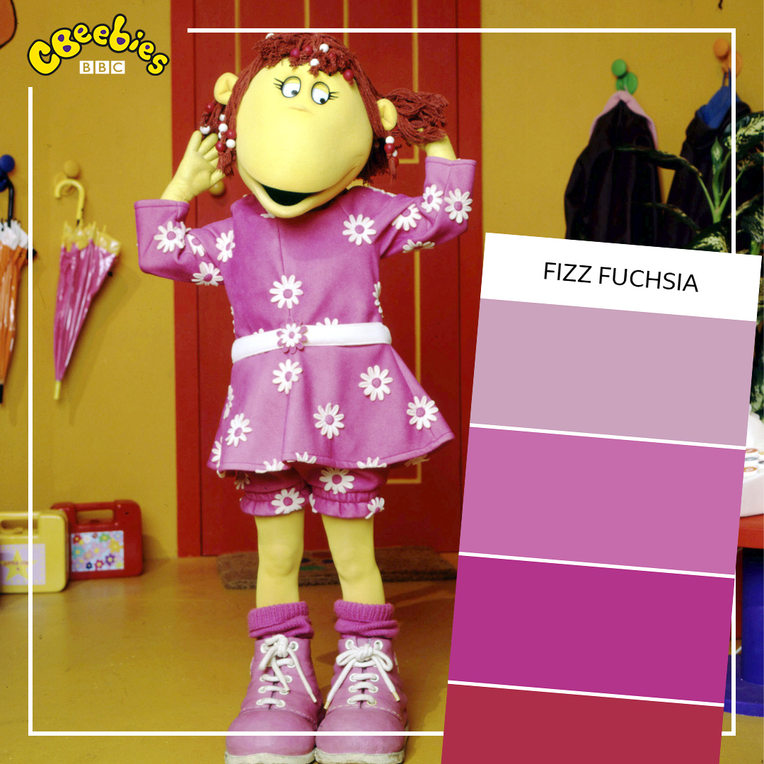 fizz from the tweenies with a pantone chart of colours