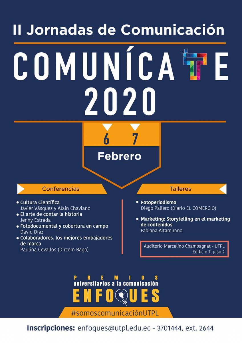 radioutpl's tweet photo. Felicitamos a la carrera de @ComUTPL en su II Jornada de Comunicación 'Comunícate 2020' Sé parte de las conferencias.
Aún estas a tiempo de participar 🎤🎙️📸📺🎬 #SomosComunicaciónUTPL
#RadioUTPL
#EscuchaMás https://t.co/Hoy5De9xiy