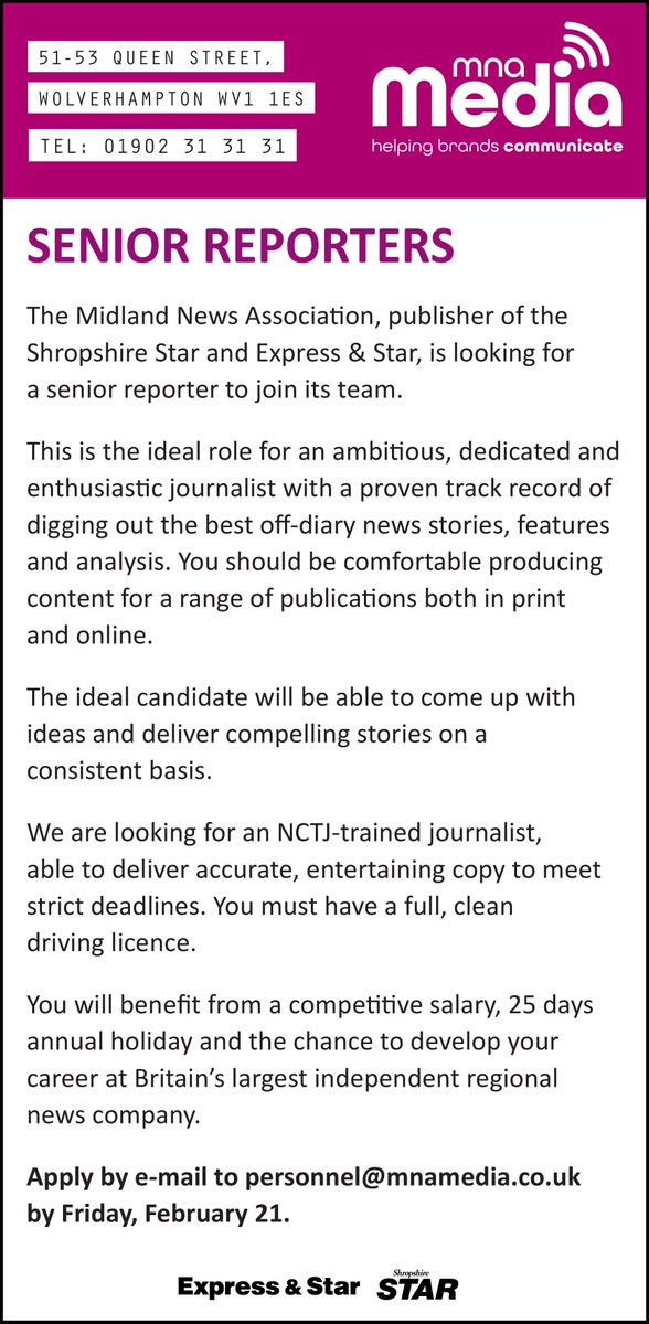 We are recruiting! 
Senior reporter position is now available.