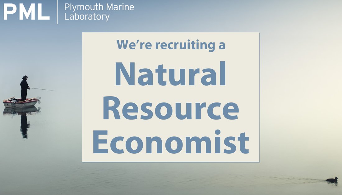 An image of a person fishing from a small boat, overlaid with the PML logo and a text box saying: "We're recruiting a Natural Resource Economist"