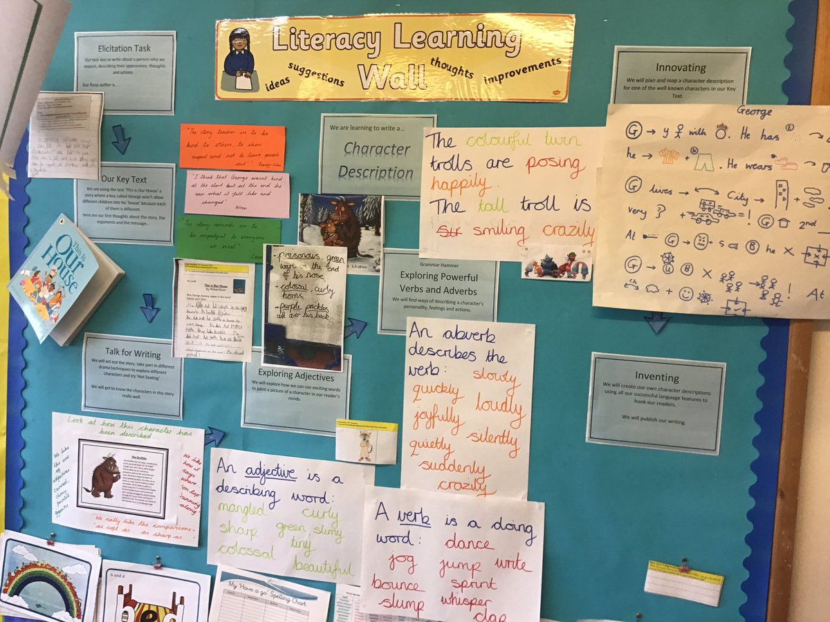 Clinton_Dolton's tweet photo. Kingfishers at Clinton have been working hard on character descriptions. We are very proud of our year 1 writers! #learningwalls #aspiringforexcellence #year1writing #characterdescriptions #english #handwriting https://t.co/ZkmfG3tiHb