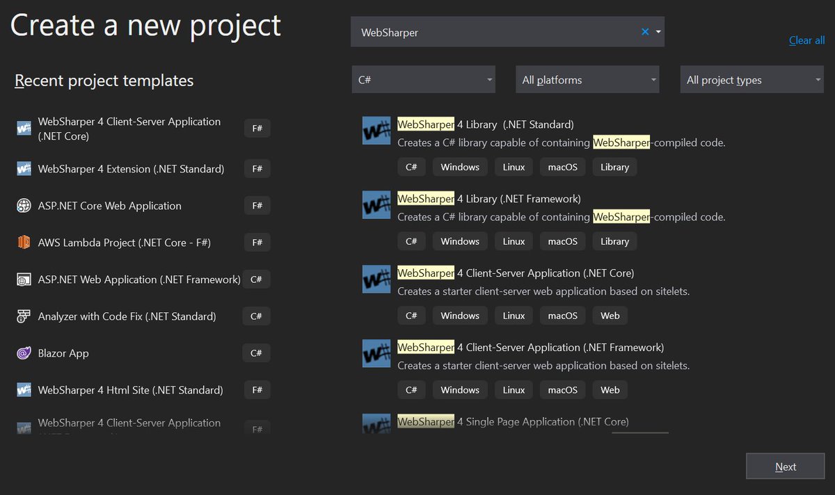 AndrasJanko's tweet image. #WebSharper 4.6 has all .NETCore/Standard templates in VS2017/19 too websharper.com/downloads#with… #fsharp #csharp #javascript