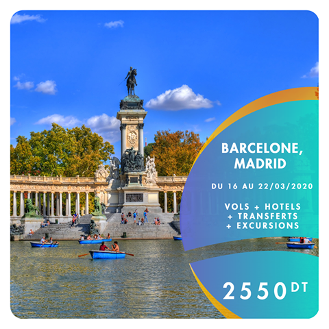 mytunisie's tweet photo. Voyage à Barcelone &amp; Madrid du 16 au 22 Mars 2020 - Vacances Mars 2020 - 06 Nuits / 07 Jours à 2550 dt 
Possibilité de payer par facilité sur 3, 6 ou 12 mois
ℹ Info &amp; réservation 📱 94 686 940 📞 71 798 644 💻 https://t.co/kY54cBsMWw https://t.co/dkJ5xeCX3O