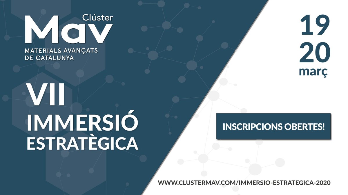 Obrim inscripcions a la VII Immersió Estratègica del #ClusterMAV! Consulta el programa al nostre web i reserva la teva plaça!
🗓️ 19-20 Març
📍 Montanyà Hotel &amp; Lodge, Seva
<a href="/accio_cat/">ACCIÓ</a> <a href="/Clusters_Cat/">Clusters_Cat</a> <a href="/empresacat/">Empresa</a>

Més informació ➡️ ow.ly/jN6B50yeLqw