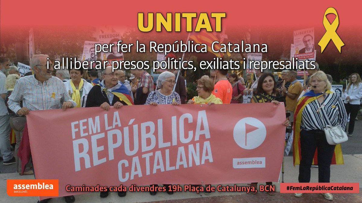 Com cada divendres:
- Plaça Catalunya 19,00h
- Plaça Sant Jaume 19,30h         
- Plaça Catalunya 20,00h
ANC-Barcelones

#Barcelona    #7feb20