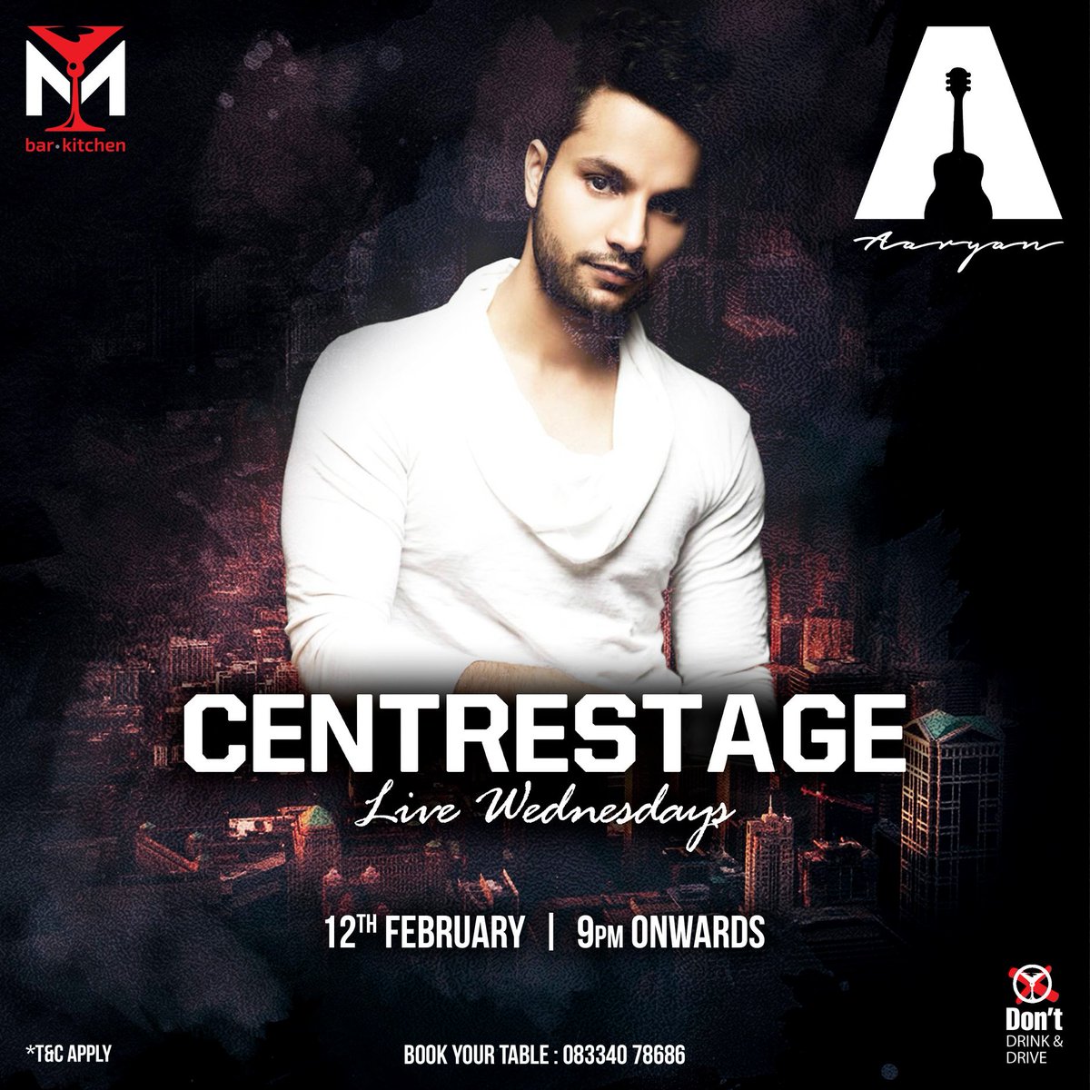 MBarKitchen's tweet photo. The heartthrob of India and the sensational singer Aaryan Tiwari is coming to M Bar next Wednesday, 12th Feb, for our #CenterStageLive.
Come experience the madness with your friends and family to beat your midweek blues.
Call us now to book your table: ＋91 83340 78686 https://t.co/smWBW3Cj7I