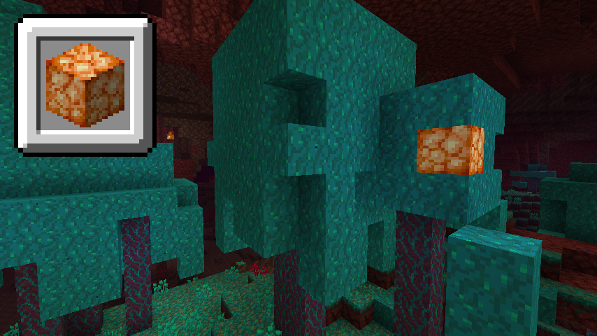 砂利馬 新ブロック Shroomlight シュルームライト の追加 巨大な クリムゾンキノコ ワープキノコ の一部として生成されます 骨粉を使用して大きくしたキノコにも生成されます 光源レベルは15です グロウストーンと同じ T