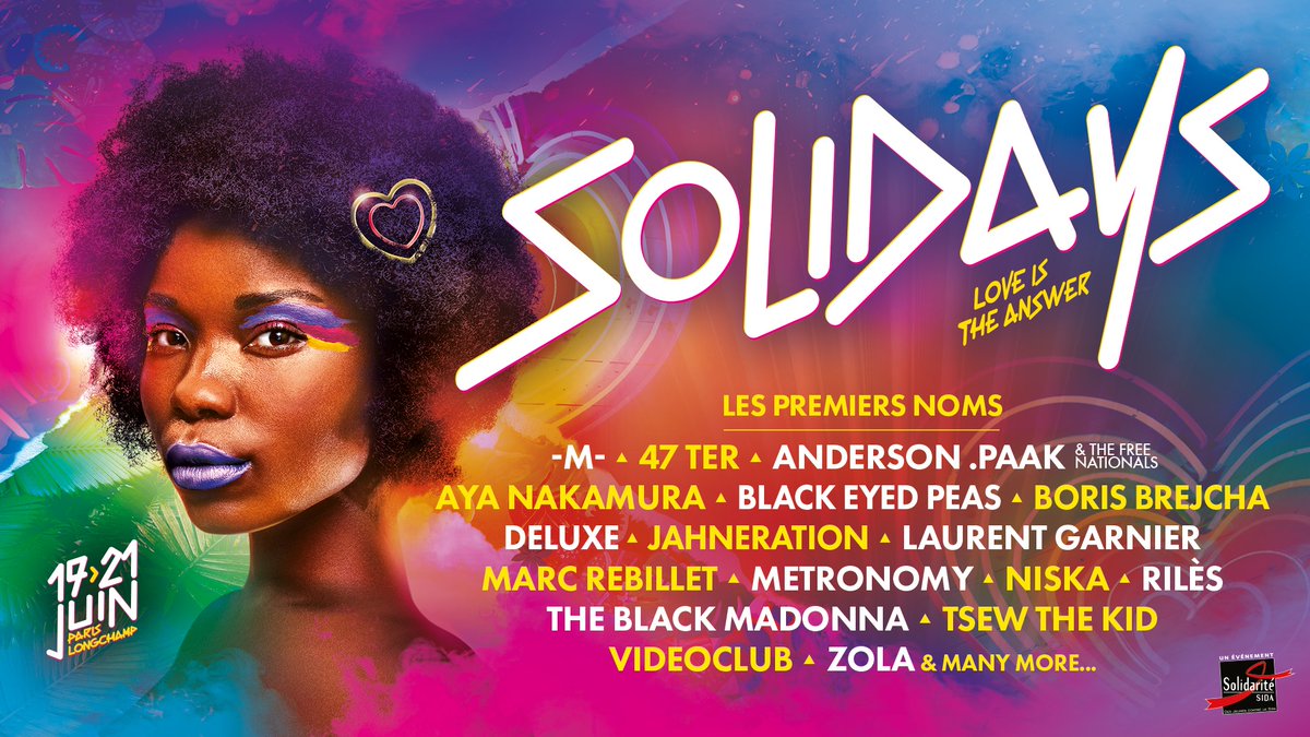 ⚠️ C'est parti pour la vente <a href="/Solidays/">Solidays</a> 2020 (Dont 25 000 pass 3 jours à 39€) !
➡ Les différentes billetteries et pas : places-concert.com/festival-15/bi…

<a href="/off47ter/">47Ter</a> <a href="/AndersonPaak/">ellie</a> <a href="/AyaNakamuraa/">Aya Nakamura</a> <a href="/bep/">Black Eyed Peas</a> <a href="/Jahneration/">Jahneration</a> @laurentgarnier <a href="/Niska_Officiel/">NISKA 🦅</a> <a href="/0Riles/">Rilès⏳</a> <a href="/9VIDEOCLUB/">𝕧𝕚𝕕𝕖𝕠𝕔𝕝𝕦𝕓</a> <a href="/mchedidonline/">-M- Chedid Online</a>