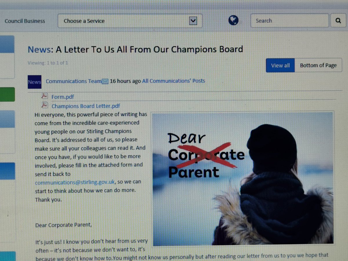 <a href="/ChampsStirling/">Stirling Champs</a> letter is on Stirling Councils internal Web page! Thanks to our Chief Exec Carol who made this happen! <a href="/StirlingCouncil/">Stirling Council</a> @LindsayB_LCT <a href="/ColleenLct/">Colleen Lct</a> <a href="/DavetheCareBear/">D.Grm</a>