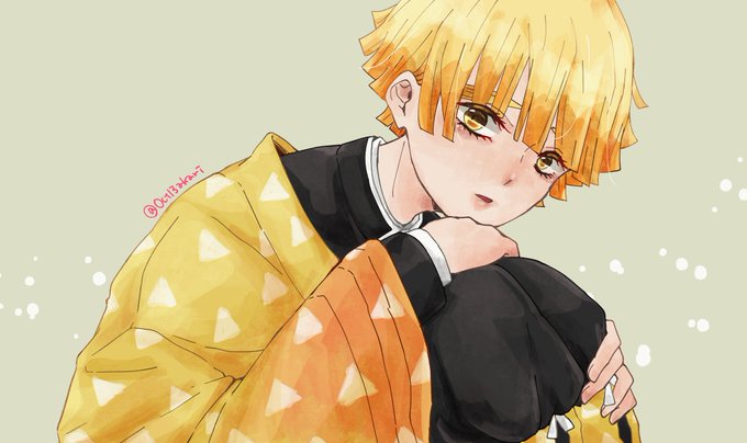 十月灯さんがTwitterに投稿した我妻善逸(鬼滅の刃)のイラスト。