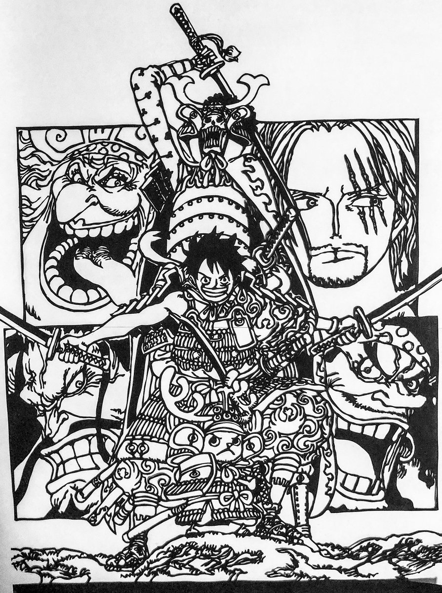 まとまる ワンピース 96巻の表紙を切り絵にしました 今回も繋げてます 切り絵 ワンピース