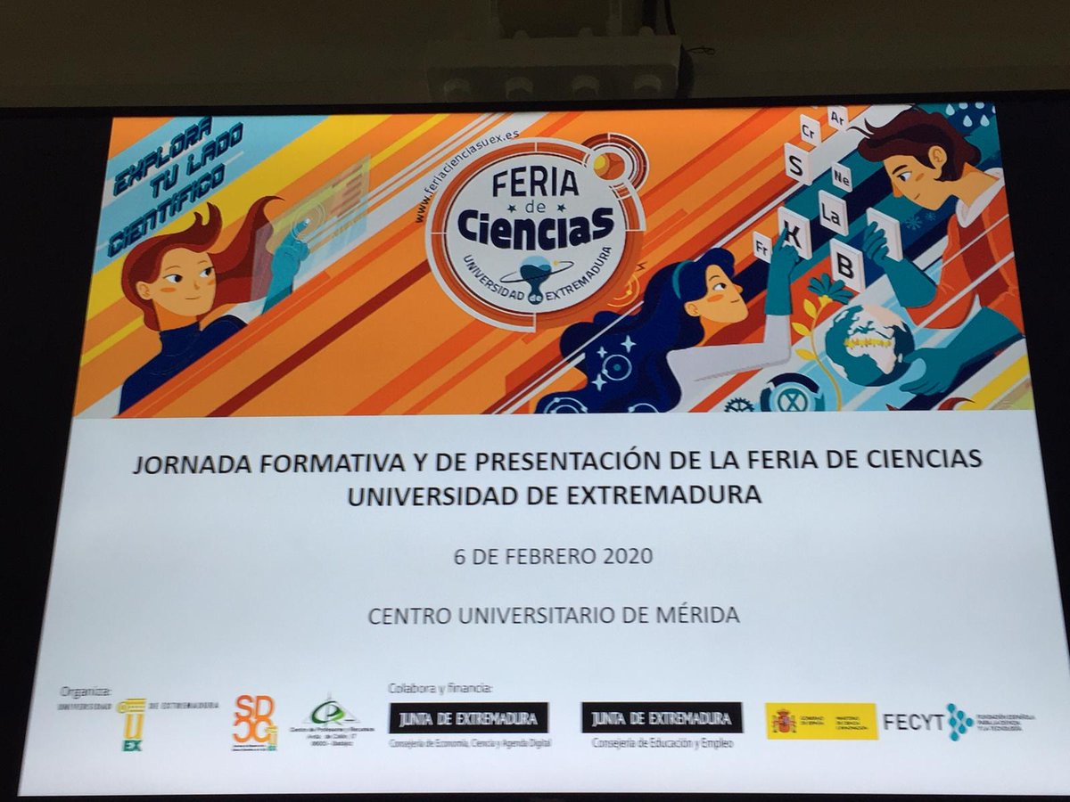 Comenzamos jornada formación #FeriadeCiencias <a href="/infouex/">UEx</a> con entretenida charla de Chema Corrales sobre las ferias de ciencia.
Universidad y Secundaria trabajando juntos para acercar la ciencia! colaboración <a href="/FECYT_Ciencia/">FECYT</a> <a href="/CPRBADAJOZ/">C.P.R. DE BADAJOZ</a> @Junta_Economia