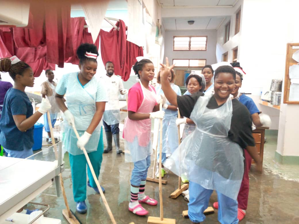 Captured in the line of duty with my students. When we don't have clients in the ward we make it look clean. #ScrubbingDay #FutureMidwives #MidwivesOnDuty #MidwivesMatter #FlorenceNightingaleChallenge #NursingNow