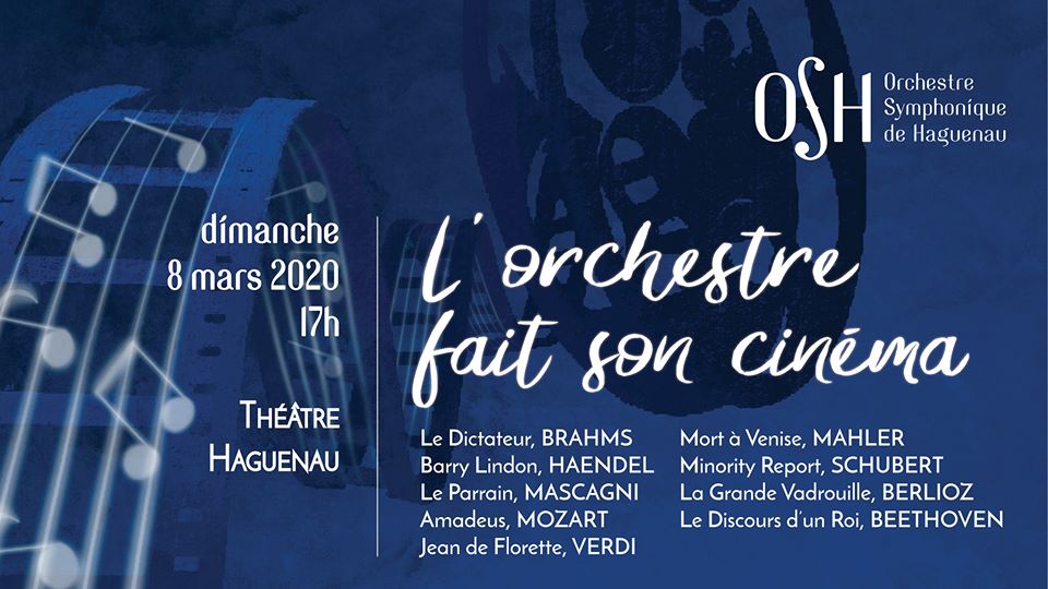 Prochain concert de l #OSH dimanche 8 mars à 17h au Théâtre de <a href="/VilledeHaguenau/">Ville de Haguenau</a>. Un programme de musiques de film issues du répertoire classique ! 
#musiquedefilm #concert  <a href="/Relaisculturel/">Relais culturel Théâtre de Haguenau</a> #orchestresymphonique <a href="/SortirEnAlsace/">Sortir en Alsace</a> #sortirahaguenau