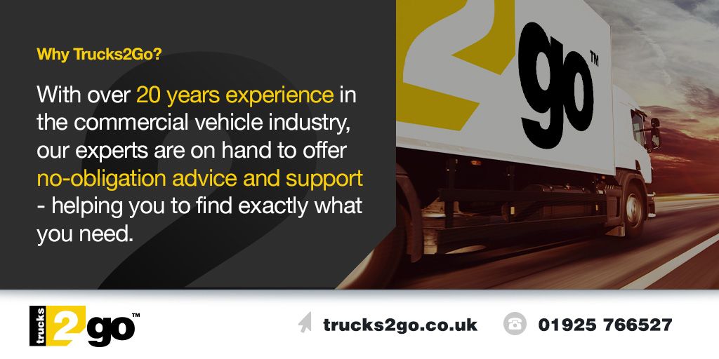 Why Trucks2Go?

With over 20 years experience in the commercial vehicle industry, our experts are on hand to offer no-obligation advice and support - helping you to find exactly what you need.

Learn more>> buff.ly/2nT8nmS

#Trucks #TrucksForSale #UsedTrucks #NewTrucks