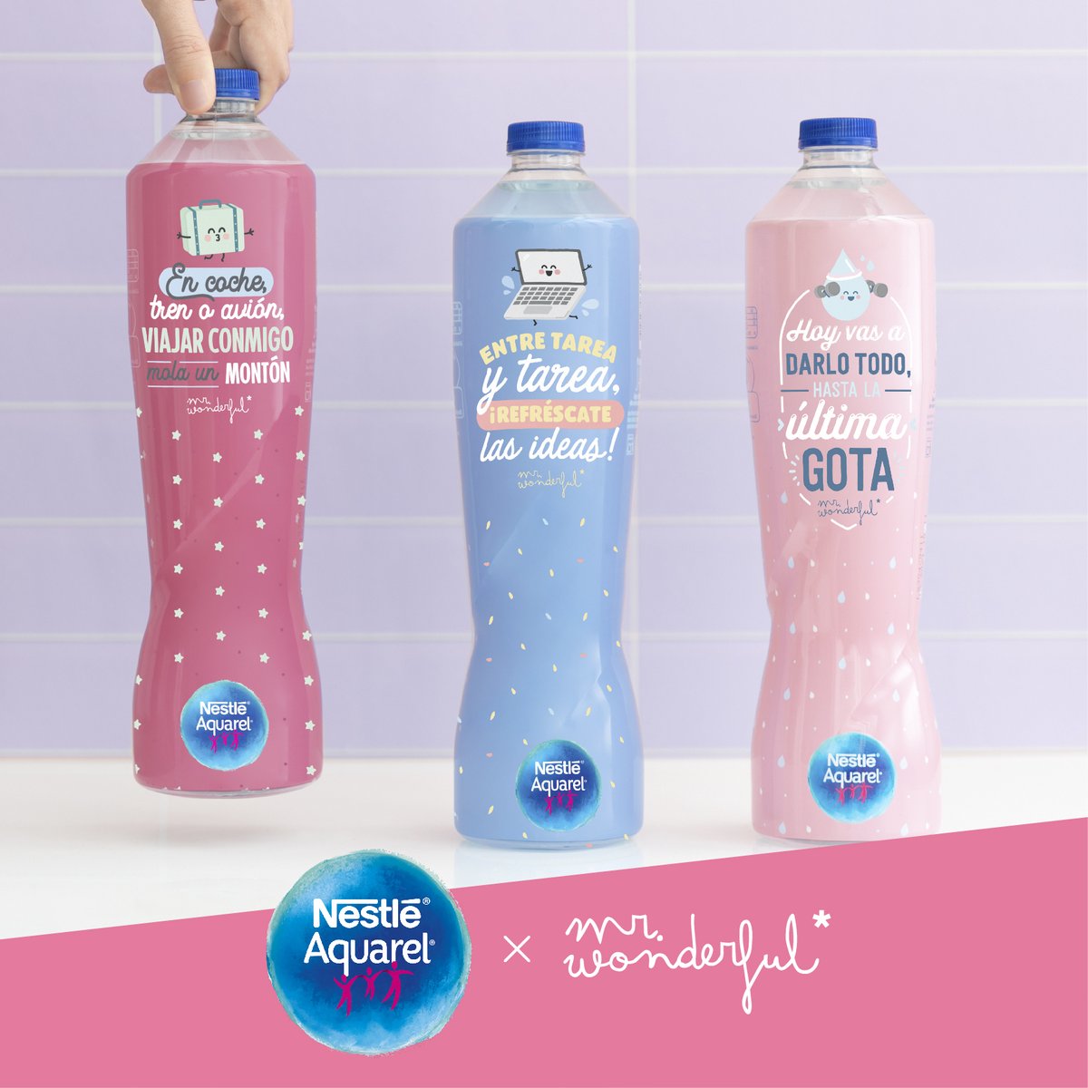 #NestléAquarelxMrWonderful Llegan para acompañarte ¡3 nuevas botellas on-the-go de Nestlé Aquarel y Mr. Wonderful, hechas con plástico 25% ya reciclado y 100% reciclable! > bit.ly/39dH6Oi