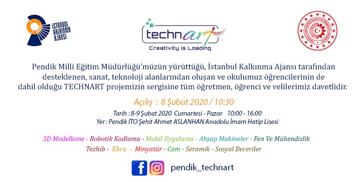 PendikMEM's tweet photo. @PendikMEM yürüttüğü, @istkaorgtr tarafından
desteklenen sanat ve teknoloji alanlarından oluşan, okulumuz öğrencilerinin de dahil olduğu #TECHNART projemizin sergisine davetlisiniz.🤗
🗓️ Sergi Açılışı➡08 Şubat 2020 Cumartesi
🕰 10.30
📍@pendikitosaaihl https://t.co/0NfN8kxmi2