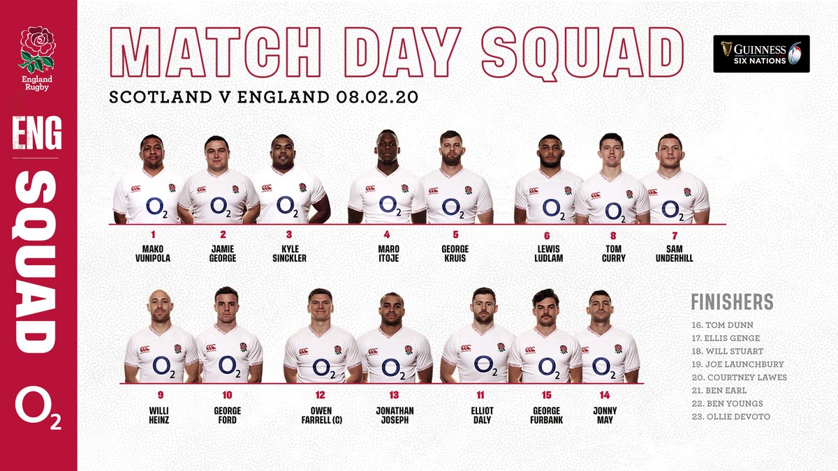 Eddie Jones has named his side to face Scotland in the second round of the #GuinnessSixNations 🌹

#WearTheRose @O2sports