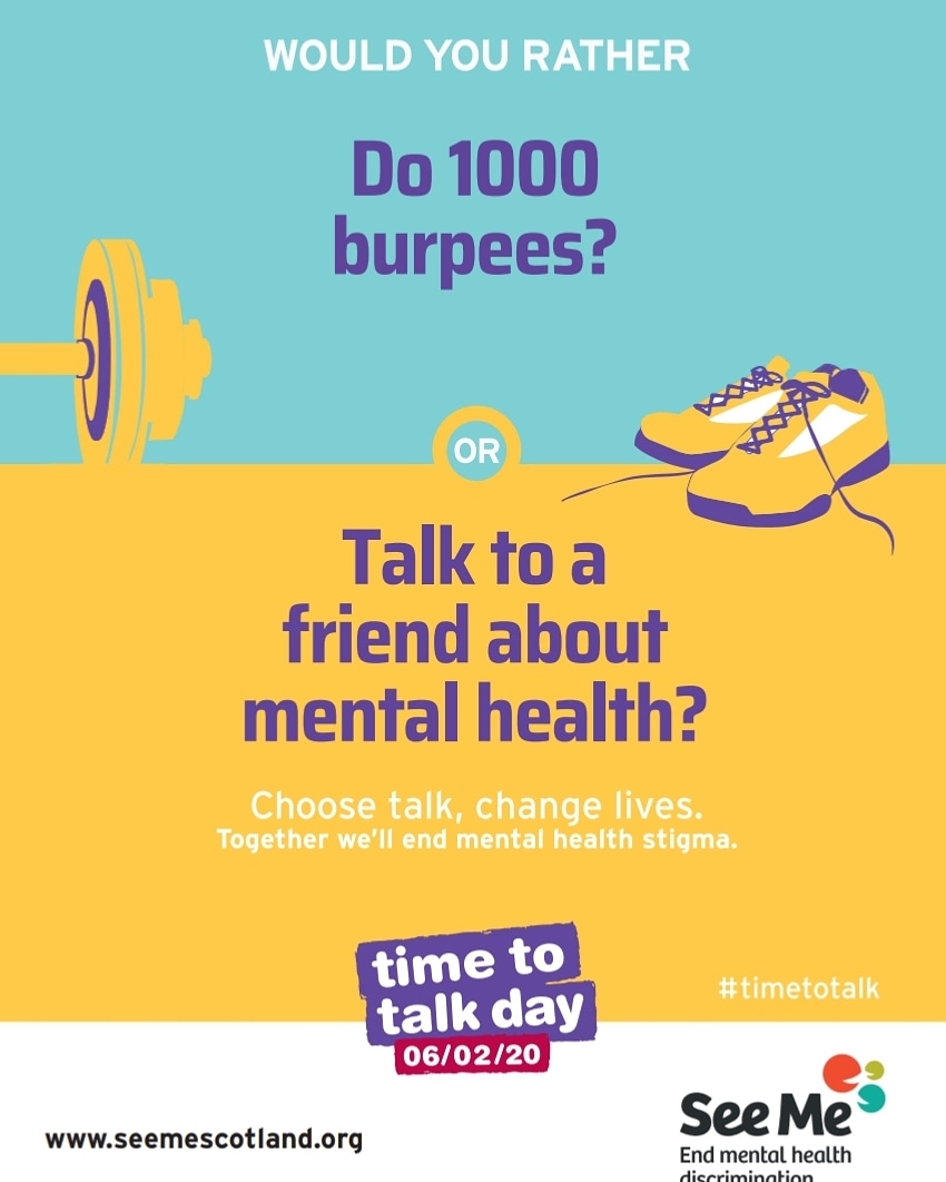 We are backing <a href="/seemescotland/">See Me</a> #TimeToTalk day with <a href="/SAYFC/">SAYFC</a>. Let's end mental health stigma. Ask a friend #AreEweOkay? seemescotland.org/movement-for-c…