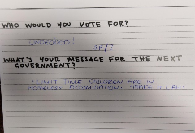 HomelessIreland's tweet photo. Many of the cards were filled in by parents, who asked the new government to put better supports in place to ensure children in Ireland have secure accommodation https://t.co/C1dxNWHZfP
