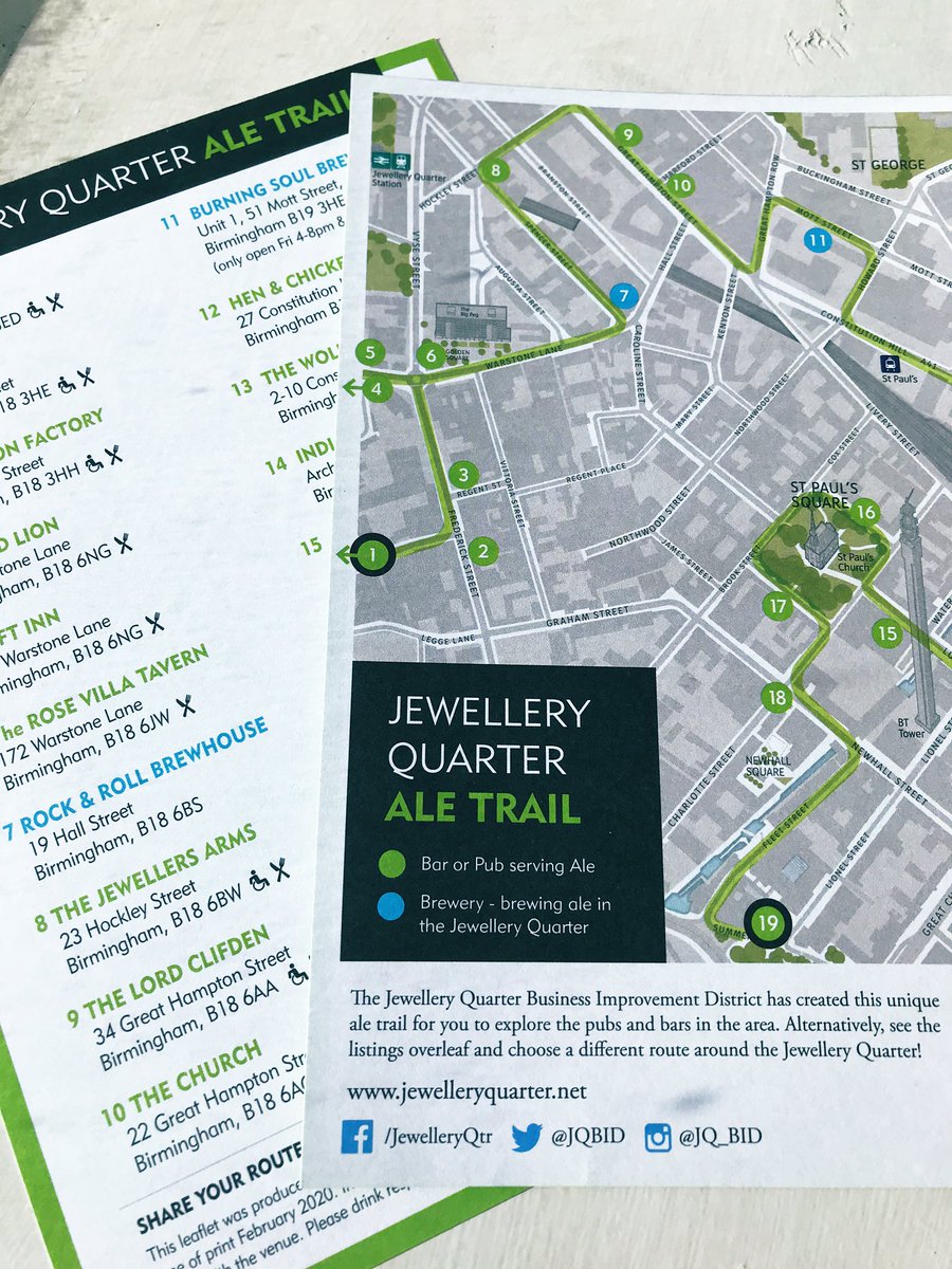JQBID's tweet image. The 2020 version of our #JQAle Trail has landed 🍻🙌! Pick up a copy in person at a #JQ pub or download from our website. 

jewelleryquarter.net/visit