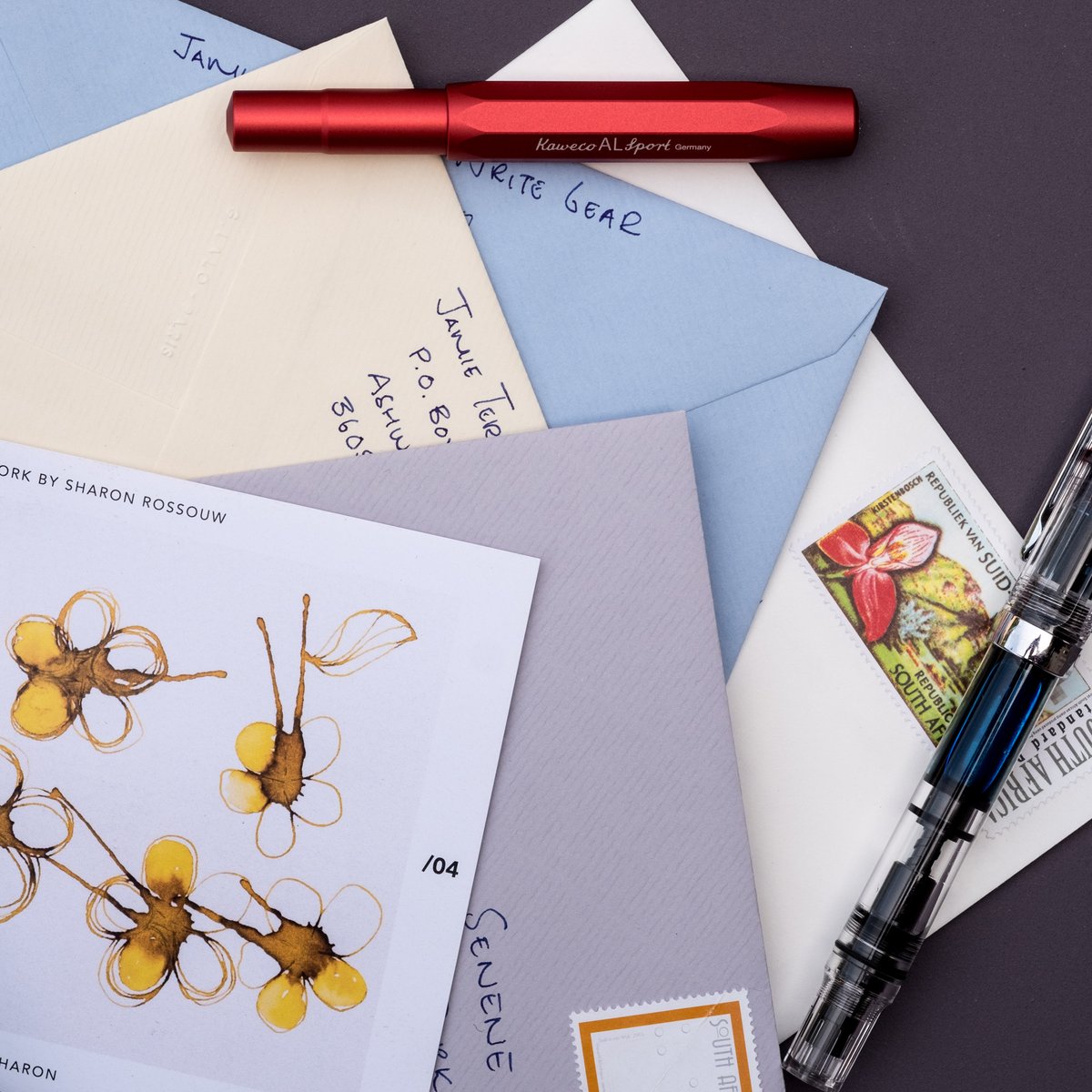 The second batch of #InCoWriMo letters were posted this morning :)  It is surprisingly fun licking and sticking stamps on envelopes 😂Its also just a great excuse to use some of the pens we have inked up.