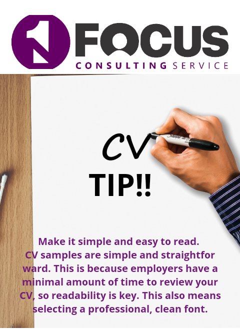 1focus_service's tweet photo. Keep it simple and easy to read!!!
#cvtips #resume #cvwriting #cvwriter #cvwritingservice #resumemaker #cvmaker #cvrecruitment #cvrecruits #goodcv #goodcvmaker #resumenerd https://t.co/fU1ZWUJ9Wy