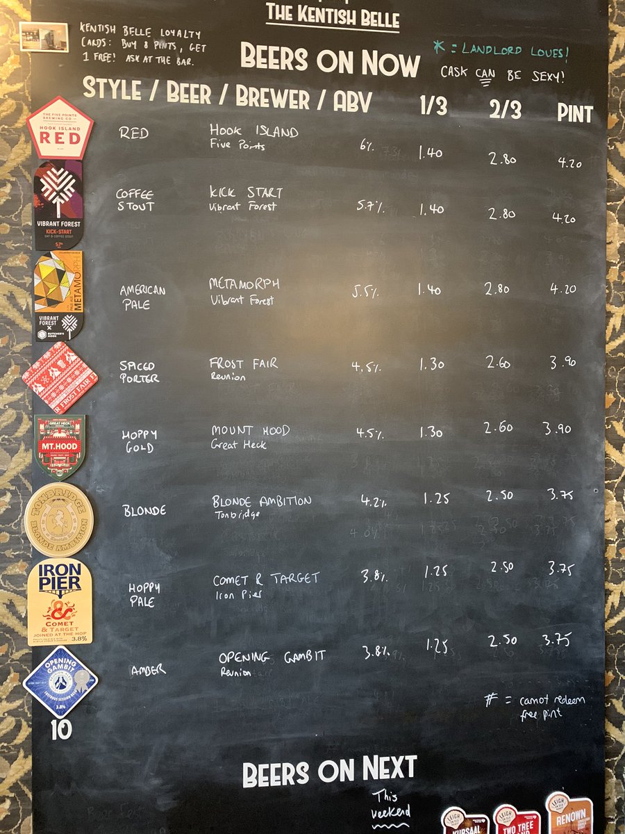 The Kentish Belle (@thekentishbelle) on Twitter photo Ring-a-ding! The Thursday beer board is ready to go. How good does this puppy look?!
- <a href="/FivePointsBrew/">The Five Points</a>
- <a href="/Vibrant_Forest/">Vibrant Forest</a>
- @ReunionAles
- <a href="/GreatHeckBrew/">Great Heck Brewery</a>
- <a href="/TonbridgeBrewer/">Tonbridge Brewery</a>
- <a href="/ironpierbeer/">Iron Pier Brewery</a>
And a whole lot of good stuff to follow... Ring-a-ding! The Thursday beer board is ready to go. How good does this puppy look?!
- <a href="/FivePointsBrew/">The Five Points</a>
- <a href="/Vibrant_Forest/">Vibrant Forest</a>
- @ReunionAles
- <a href="/GreatHeckBrew/">Great Heck Brewery</a>
- <a href="/TonbridgeBrewer/">Tonbridge Brewery</a>
- <a href="/ironpierbeer/">Iron Pier Brewery</a>
And a whole lot of good stuff to follow...