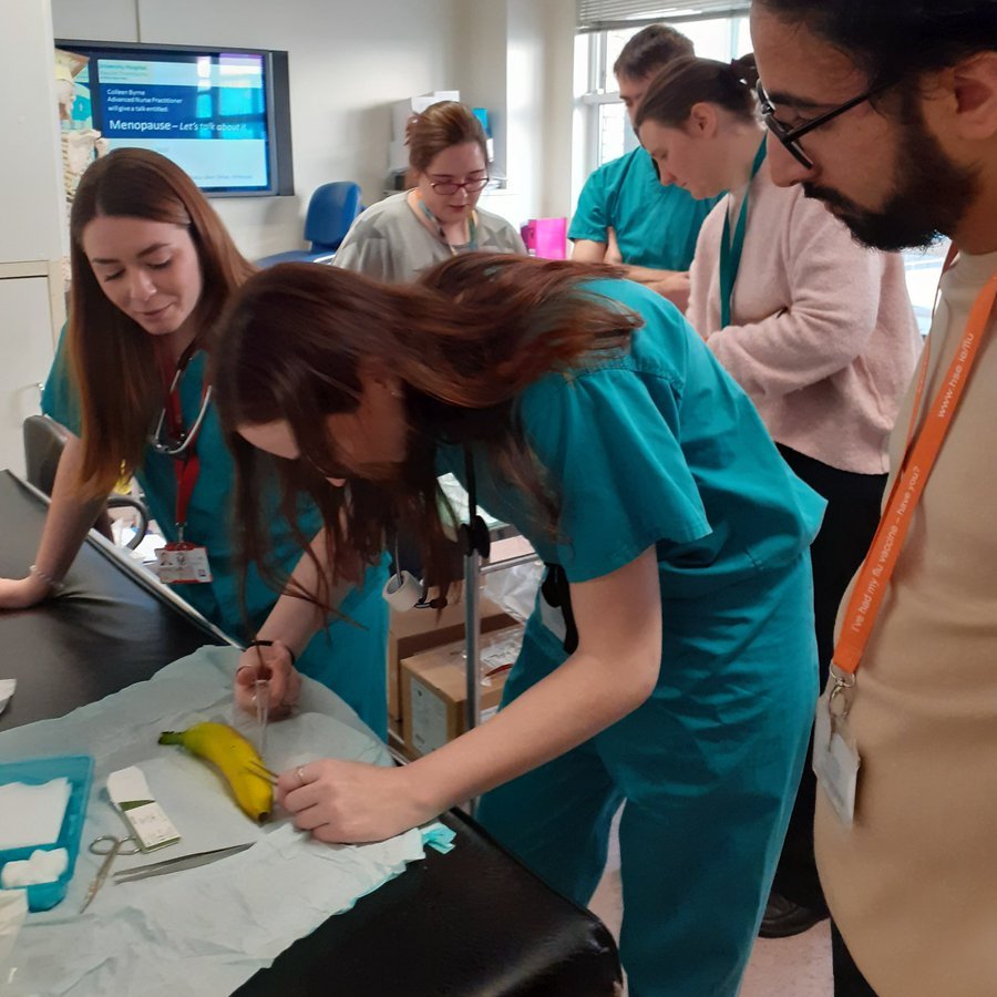 ed_tuh's tweet image. Meanwhile our more junior NCHD's are getting a 'bite' of the action at our #sutureworkshop this morning! banana skin #simulation and #deliberatepractice for this core skill.