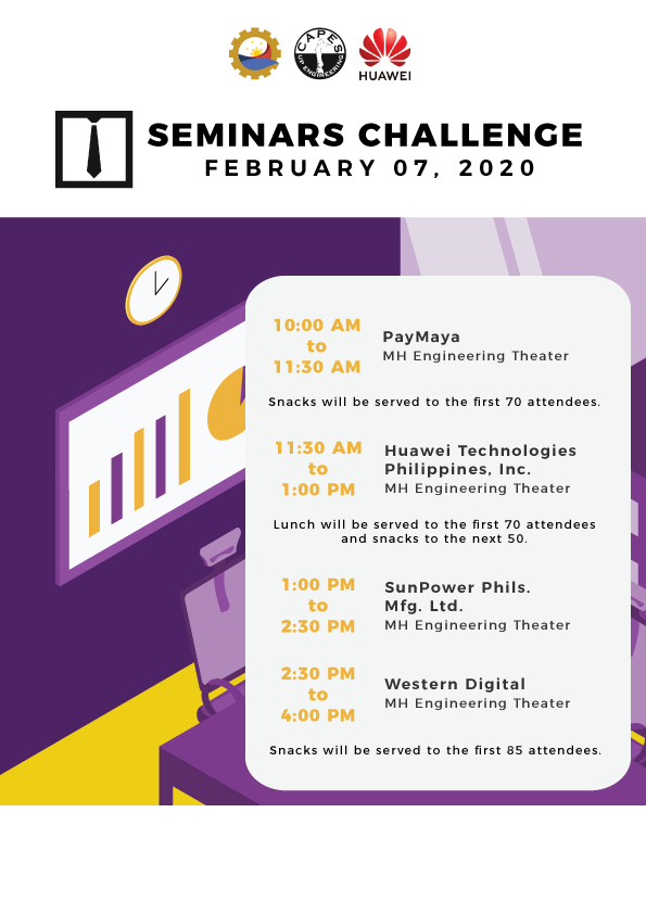 UPCAPES's tweet photo. Ready to suit up for our last company talks? See you at the last day of the Seminars Challenge 2020!
Food will be served for the talks, RSVP at: https://t.co/xVm8EfKDRk
#EngineeringTheFilipinoFuture https://t.co/qSZaC9IcBP