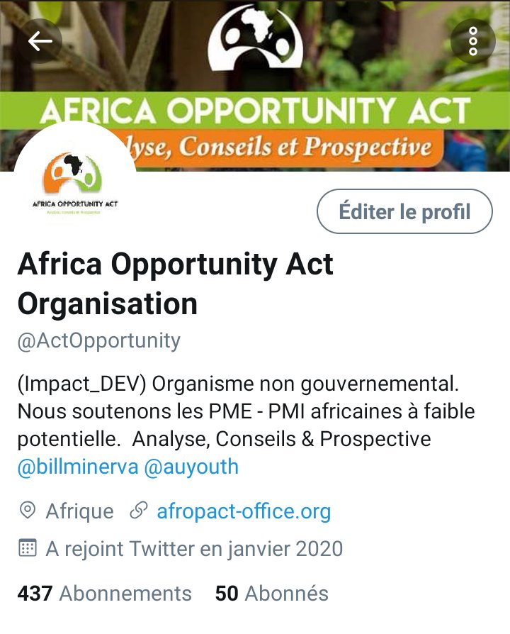 We are proud @BillMinerva & happy to announce that the bar of our subscribers has reached the number of 50. Know that we are only for economic development, entrepreneurship, good governance, respect for gender and the African Dream @auyouthenvoy_ @Agrisud_ONG @DiawaraAmadou82