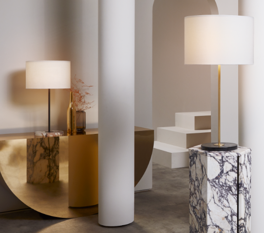 InteriorWrkshop's tweet photo. CTO's Mayfair &amp; Mayfair tall table lights are the perfect combination to bring simple elegance to any interior. Inspired by fine metal railings, the minimal nature of the stem joins the rich texture of the Nero Marquina and Calacatta Viola marble base &amp; textured linen shade. #CTO https://t.co/DWmERsAqNJ