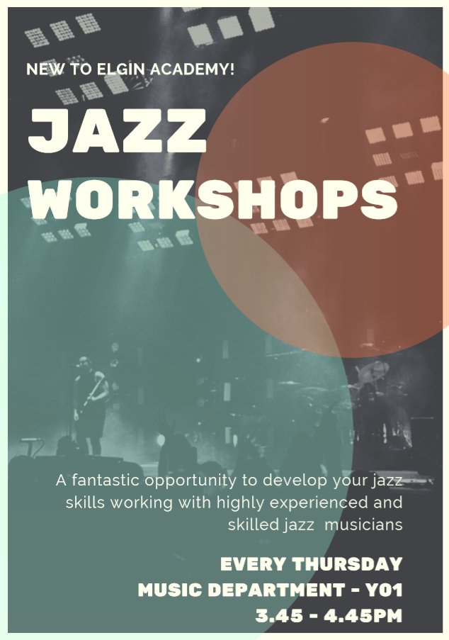 Jazz Workshops - Thursday's from 3.45-4.45pm in the Music Department. All welcome! 🎼