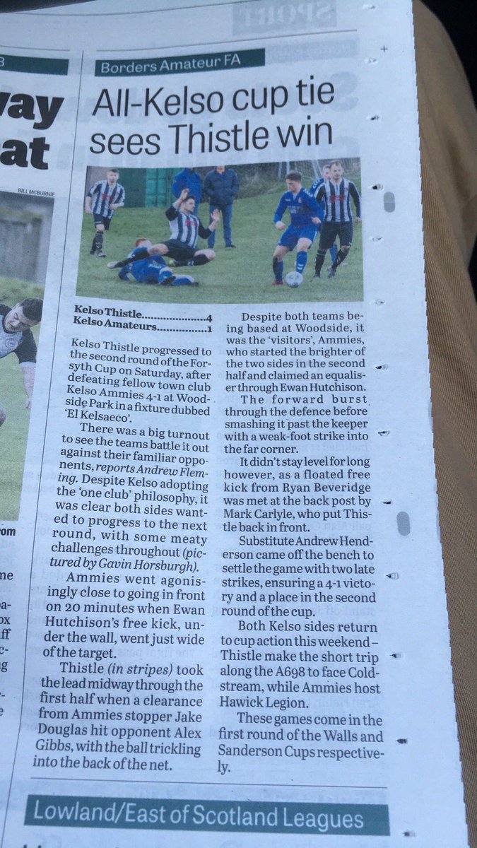 Page 67 of today’s <a href="/SReporter/">Southern Reporter</a> for a match report by <a href="/AFleming95/">Andrew Fleming</a> of Saturday’s ‘El Kelsaeco’ at Woodside Park👌⚽️